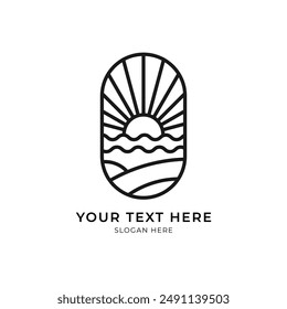 Beach or sea logo with line art style. Minimalist line logo. Restaurant or business logo.