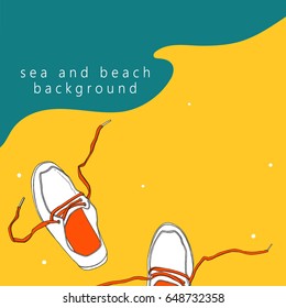 Beach, sea, moccasins. Vector background. The picture is cut off with a mask.