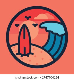 Beach sea nature wild line badge patch pin graphic illustration vector art t-shirt design