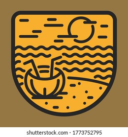 Beach sea nature wild line badge patch pin graphic illustration vector art t-shirt design