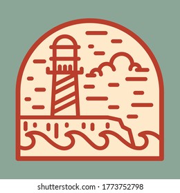 Beach sea nature wild line badge patch pin graphic illustration vector art t-shirt design