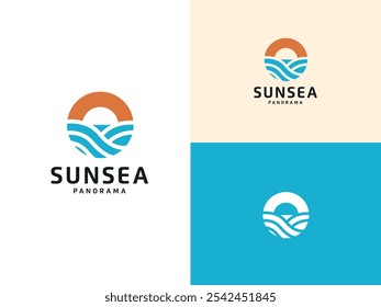 Beach and Sea Ocean Wave Island View logo, Summer Nature Vacation logo design