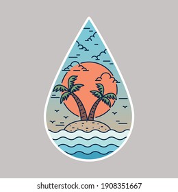 Beach sea summer holiday line badge patch pin graphic illustration vector art t-shirt design