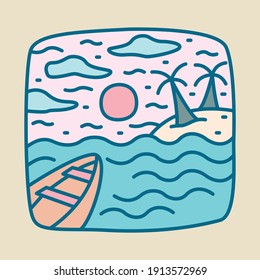 Beach sea summer holiday line badge patch pin graphic illustration vector art t-shirt design