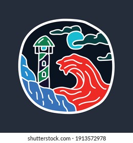 Beach sea summer holiday line badge patch pin graphic illustration vector art t-shirt design