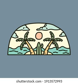 Beach sea summer holiday line badge patch pin graphic illustration vector art t-shirt design