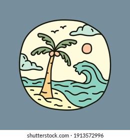 Beach sea summer holiday line badge patch pin graphic illustration vector art t-shirt design