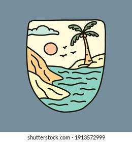 Beach sea summer holiday line badge patch pin graphic illustration vector art t-shirt design