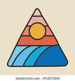 Beach sea summer holiday line badge patch pin graphic illustration vector art t-shirt design