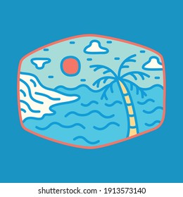 Beach sea summer holiday line badge patch pin graphic illustration vector art t-shirt design