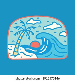 Beach sea summer holiday line badge patch pin graphic illustration vector art t-shirt design