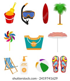 beach and sea summer leisure objects stock vector illustration isolated on white background