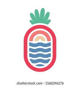 Beach Sea Summer Pineapple Fruit Line Graphic Illustration Vector Art T-shirt Design