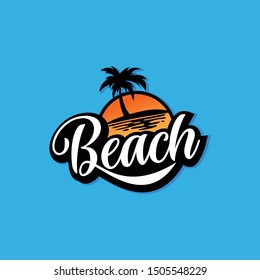 Beach, Sea, Sunset, logo design Vector illustration