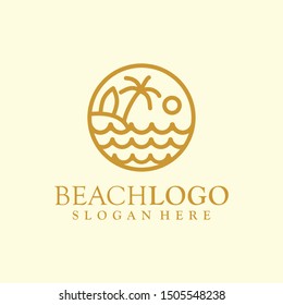 Beach, Sea, Sunset, logo design Vector illustration