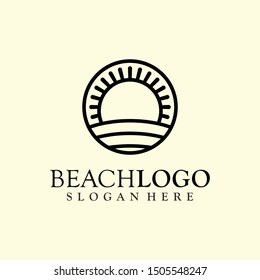 Beach, Sea, Sunset, logo design Vector illustration