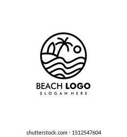 Beach, Sea, Sunset, logo design Vector illustration