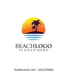 Beach, Sea, Sunset, logo design Vector illustration