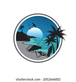 Beach, Sea, Sunset, logo design Vector illustration