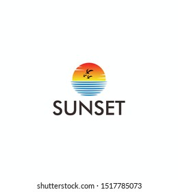 beach, sea, sunset, sunrise logo vector illustration