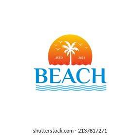 Beach, Sea, Sunset, Sunrise, logo design Vector illustration