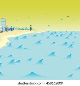 beach sea, vector illustration in cartoon style isolated from the background