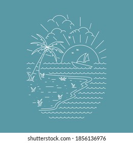 Beach and sea. Wild nature graphic illustration vector art t-shirt design