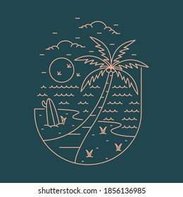 Beach and sea. Wild nature graphic illustration vector art t-shirt design