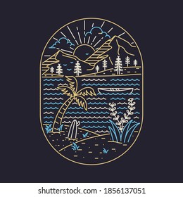 Beach and sea. Wild nature graphic illustration vector art t-shirt design