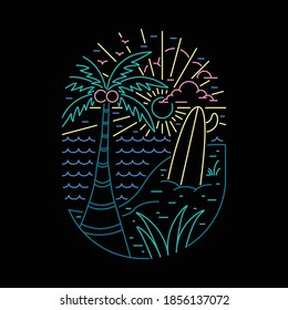 Beach and sea. Wild nature graphic illustration vector art t-shirt design