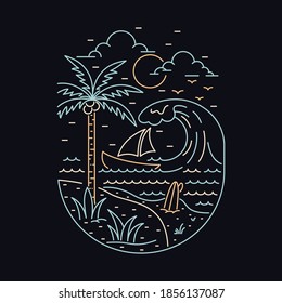 Beach and sea. Wild nature graphic illustration vector art t-shirt design