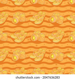 Beach seamless background. Cute vector illustration. Photo camera, flip flops seamless pattern

