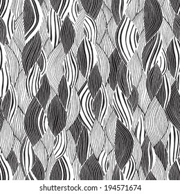 Beach seamless pattern in black and white is hand drawn ink illustration. Illustration is in eps8 vector mode, background on separate layer. 