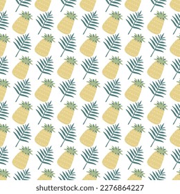 Beach seamless pattern with drinks and pineapple. Summer time vacation background. Cute hand drawn vector illustration