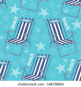 Beach seamless pattern. Travel background with beach chair and sea stars