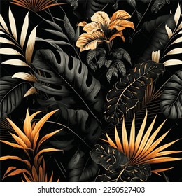 Beach Seamless Patterns with Tropical Vegetation