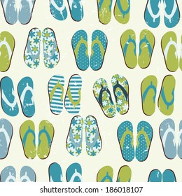 Beach Seamless Retro Grunge Background witj Flip Flops 