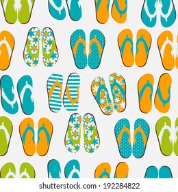 Beach Seamless Retro Grunge Background witj Flip Flops.