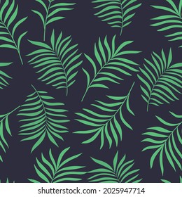 Beach seamless vector pattern. Green palm leaves. Jungle wallpaper. Tropical print.