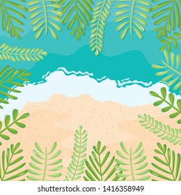 beach seascape with leafs frame summer scene
