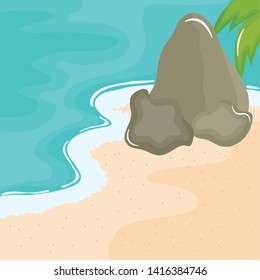 beach seascape with rocks summer scene
