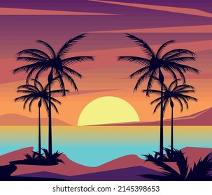 Strandsaison-Szene mit Palmen