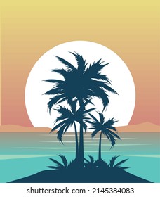 beach seascape scenery with palms