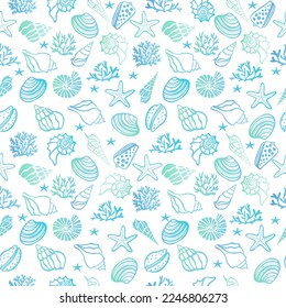 Beach Seashell Pattern. Vector seamless pattern with seashells doodle style.