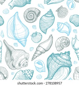 Beach Seashell Pattern. Vector seamless pattern with seashells