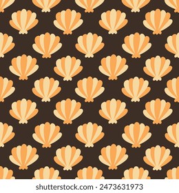 Beach Seashells on Brown Seamless Pattern Design