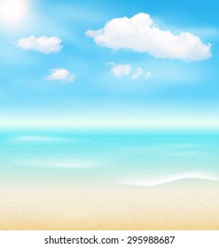 Beach Seaside Sea Shore Clouds. Summer Holiday Vacation Background