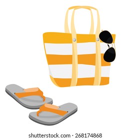 Beach set with beach bag, sunglasses aviator and flip flop vector
