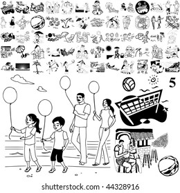 Beach set of black sketch. Part 101-5. Isolated groups and layers.
