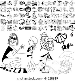 Beach set of black sketch. Part 101-6. Isolated groups and layers.
